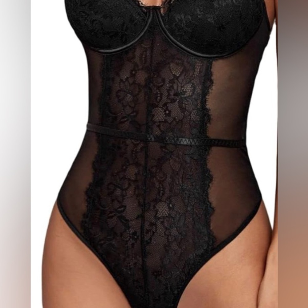 Women's Floral Lace Bodysuit Sheer Mesh Shapewear Skinny Top Camisole Bodysuit